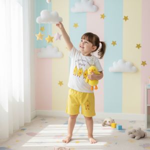 ENSEMBLE CARE ROR SNALL ANIMALS DUCK -BLANC ET JAUNE 