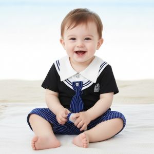 ENSEMBLE GARCON  POLO NOIR AVEC PAPILLON BLEU ET SHORT BLEU 