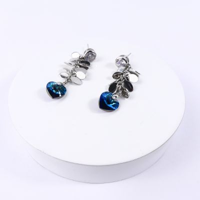 boucle d'oreille pendantes coeur bleu nuit