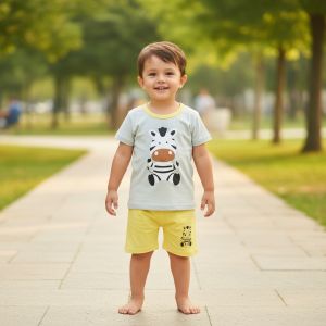 ENSEMBLE GRIS AVEC LE JAUN MOTIF zébre 