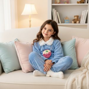 pyjama fourrure bleu -col blanc (SAC FRAISE ) 