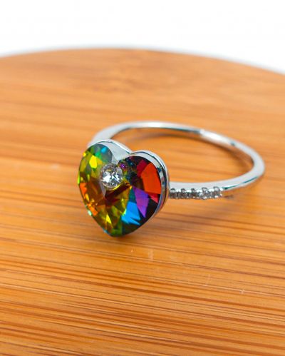 bague coeur verte reflé