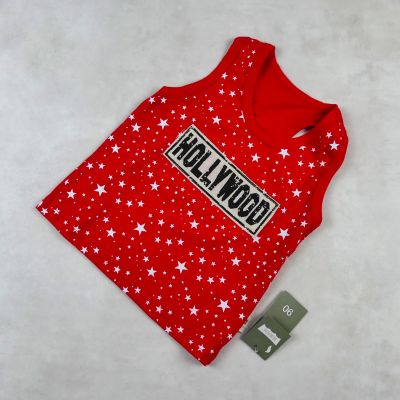 ENSEMBLE GARCON debardeur ROUGE AVEC SHORT BEIGE MOTIF HOLYWOOD 