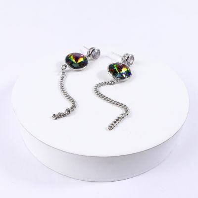 boucle d'oreille pendantes ronde verte reflé