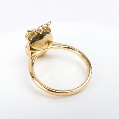 bague plaqué or pierre hibou rende bleu 